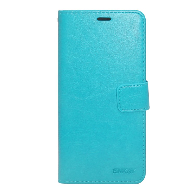 ENKAY Crazy Horse PU Leather Magnetic Wallet Phone Shell for Huawei P20 - Cyan-1