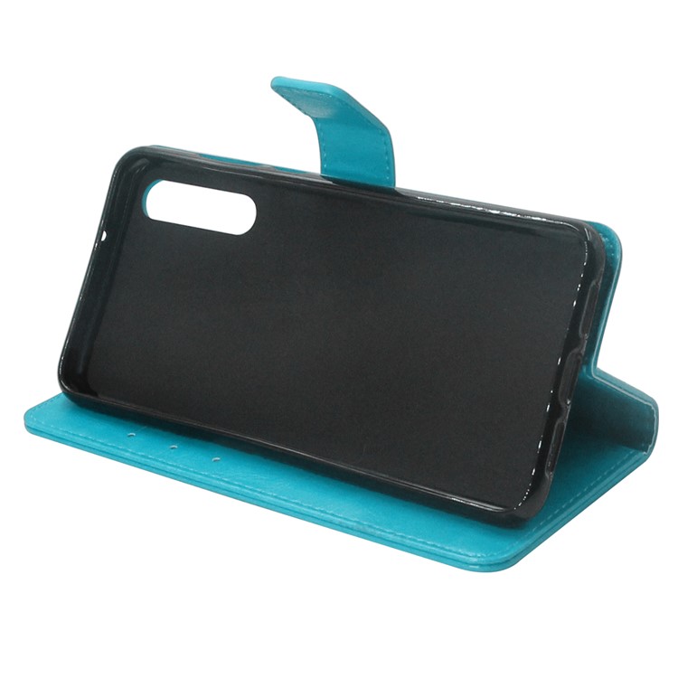 ENKAY Crazy Horse PU Leather Magnetic Wallet Phone Shell for Huawei P20 - Cyan-4