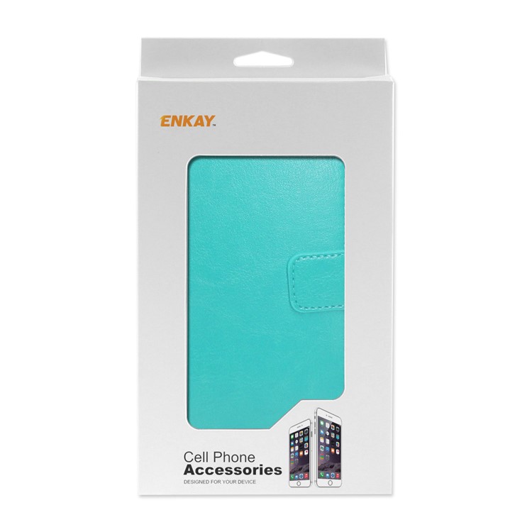 ENKAY Crazy Horse PU Leather Magnetic Wallet Phone Shell for Huawei P20 - Cyan-6