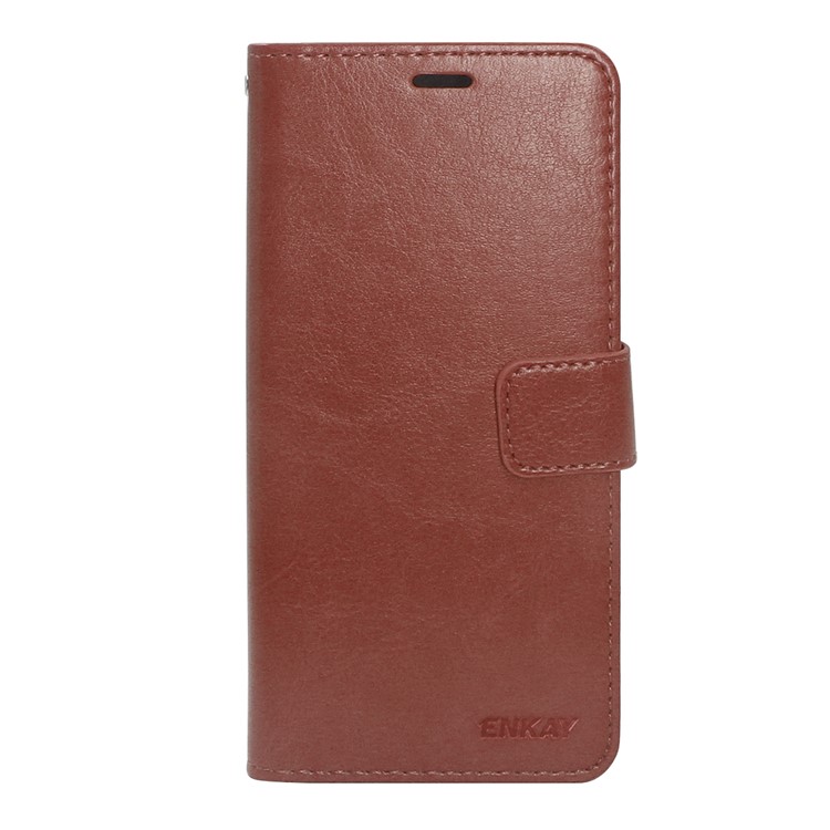 ENKAY Crazy Horse Leather Wallet Stand Mobile Phone Casing for Huawei P20 - Brown-1
