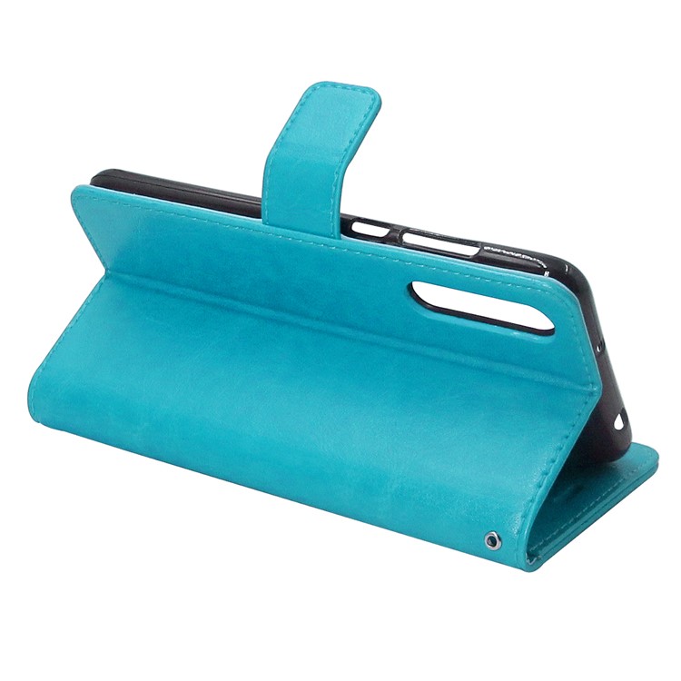 ENKAY Crazy Horse Stand Wallet Leather Phone Shell for Huawei P20 Pro - Cyan-3