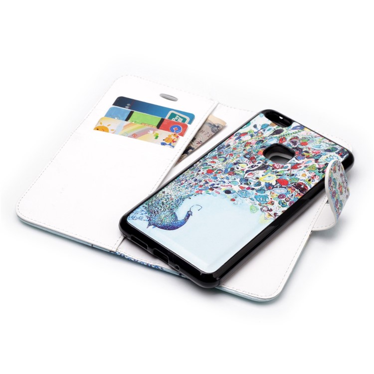 Patterned Detachable 2-in-1 Wallet Leather Case for Huawei P10 Lite 2017 - Peacock-6