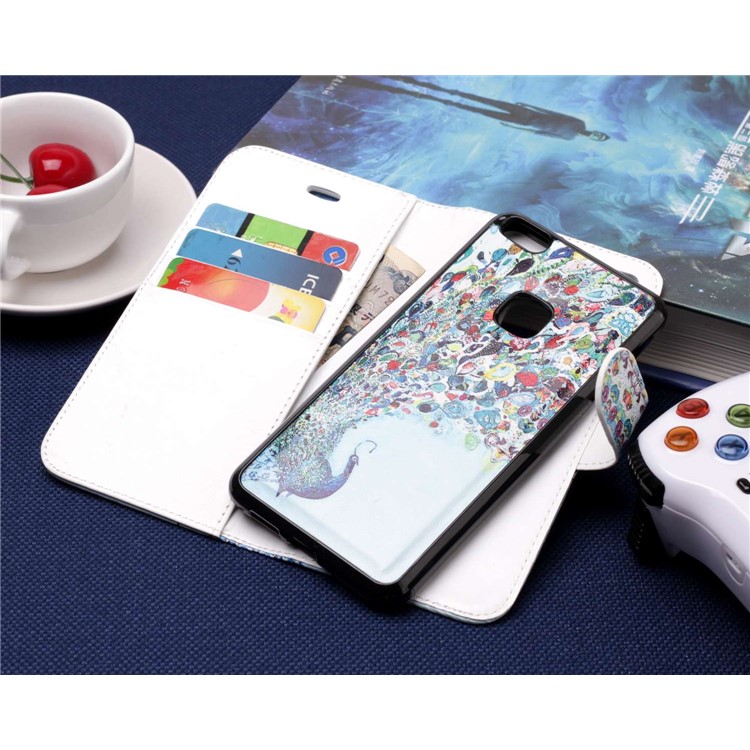 Patterned Detachable 2-in-1 Wallet Leather Case for Huawei P10 Lite 2017 - Peacock-7