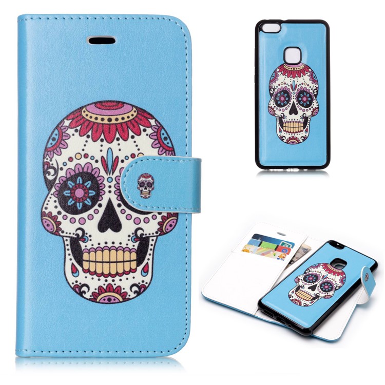 Patterned Detachable 2-in-1 Wallet Leather Flip Cover for Huawei P10 Lite 2017 - Sugar Skull-1