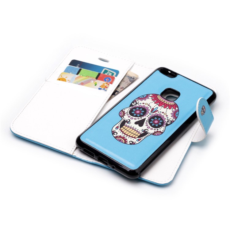Patterned Detachable 2-in-1 Wallet Leather Flip Cover for Huawei P10 Lite 2017 - Sugar Skull-6