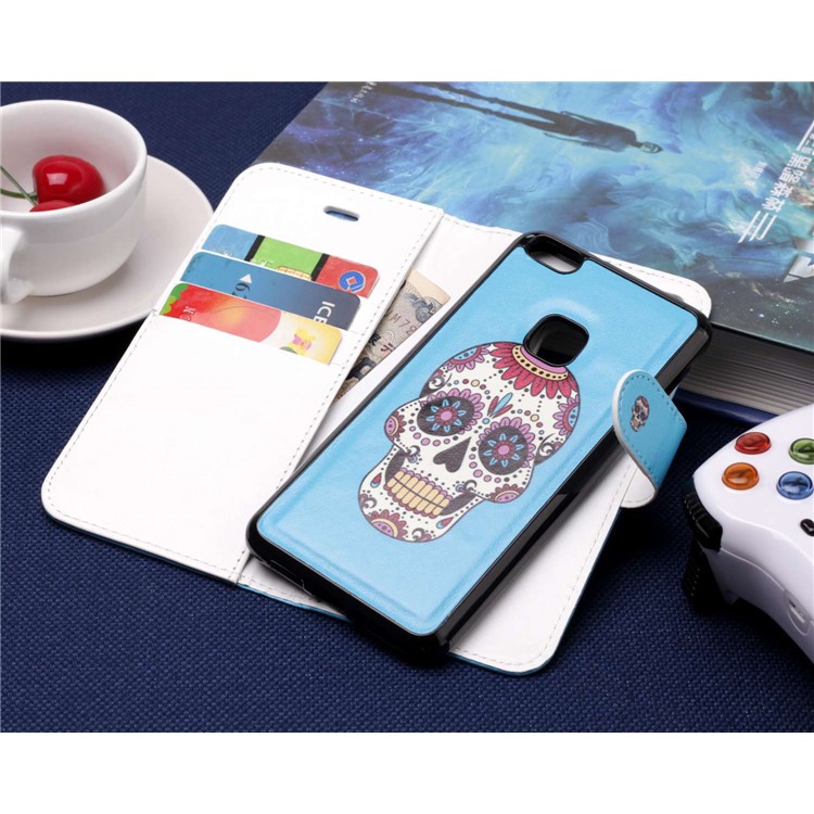Patterned Detachable 2-in-1 Wallet Leather Flip Cover for Huawei P10 Lite 2017 - Sugar Skull-7