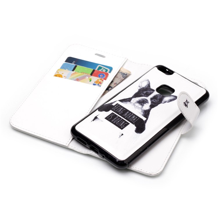 Patterned Detachable 2-in-1 Wallet Leather Shell for Huawei P10 Lite 2017 - Dog and Quote-5