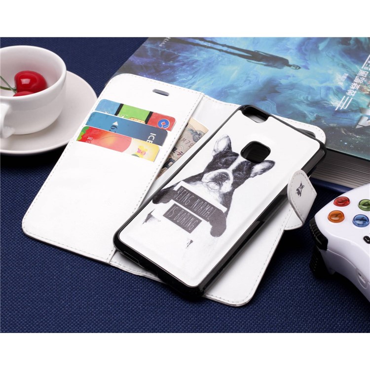 Patterned Detachable 2-in-1 Wallet Leather Shell for Huawei P10 Lite 2017 - Dog and Quote-6