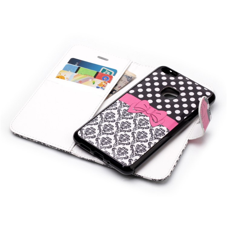 Patterned Detachable 2-in-1 Wallet Leather Flip Case for Huawei P10 Lite 2017 - Dots and Flower-5