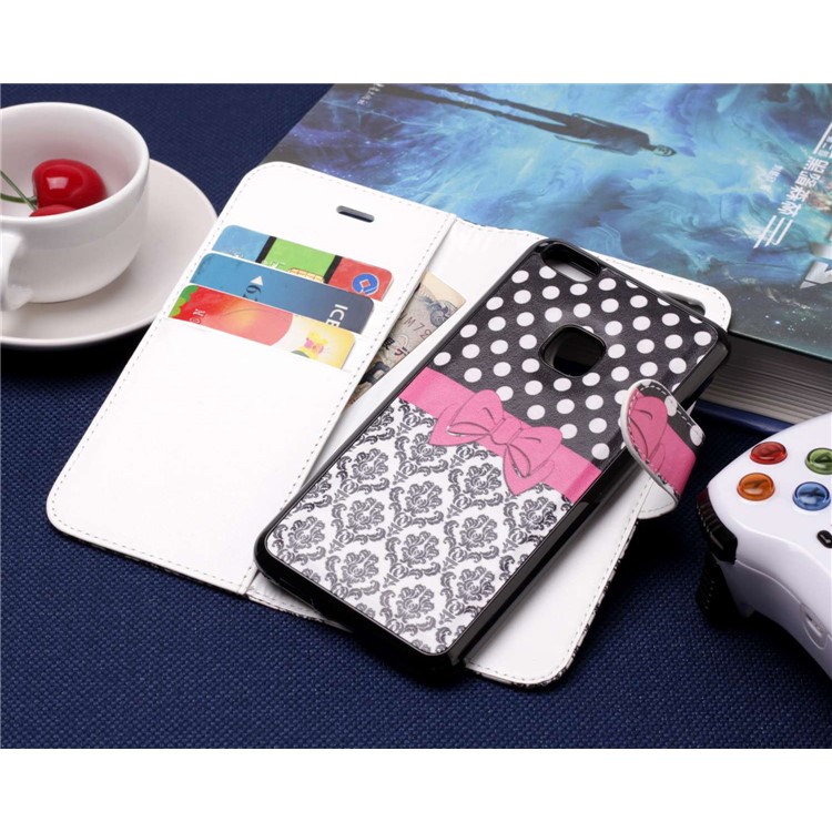 Patterned Detachable 2-in-1 Wallet Leather Flip Case for Huawei P10 Lite 2017 - Dots and Flower-6