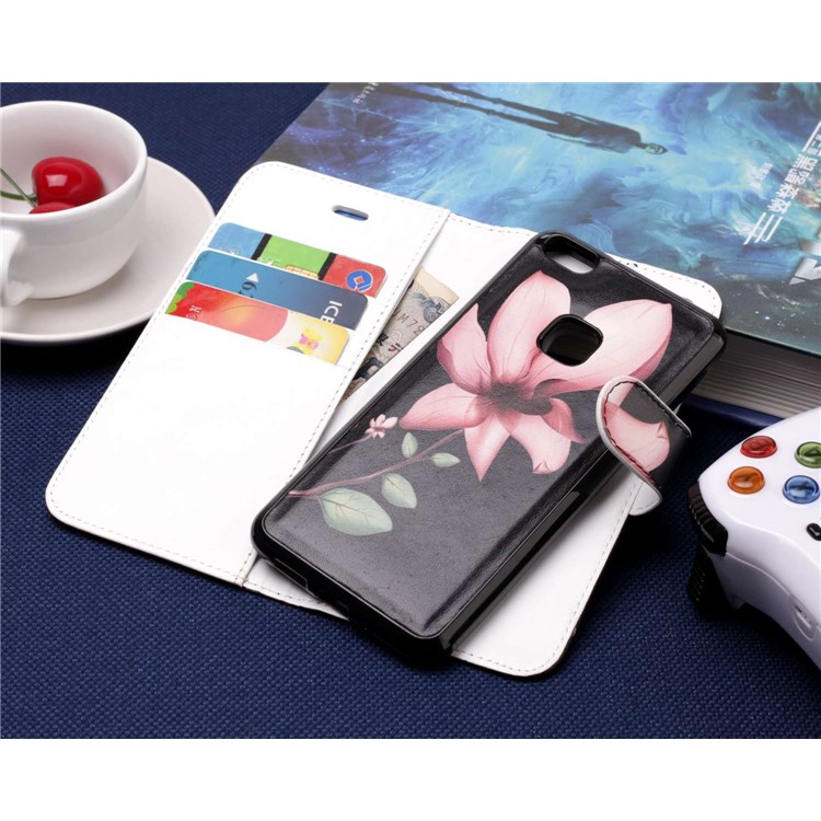 Patterned Detachable 2-in-1 Wallet Leather Mobile Cover for Huawei P10 Lite 2017 - Pink Blossom-6