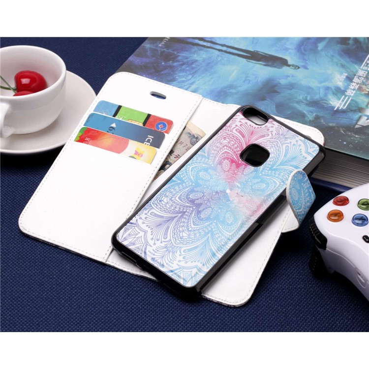 Patterned Detachable 2-in-1 Wallet Leather Cell Phone Case for Huawei P10 Lite 2017 - Pretty Flower-6