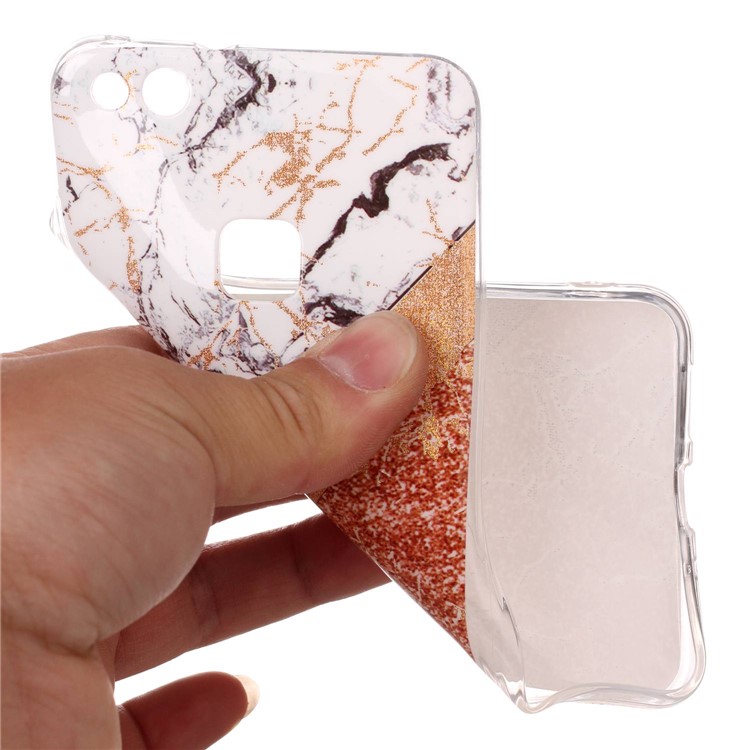Glittery Powder Marble Pattern IMD TPU Soft Case for Huawei P10 Lite - White / Gold / Rose Gold-4