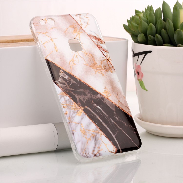 Glittery Powder Marble Pattern IMD TPU Back Cover for Huawei P10 Lite - White and Black Marble Pattern-1