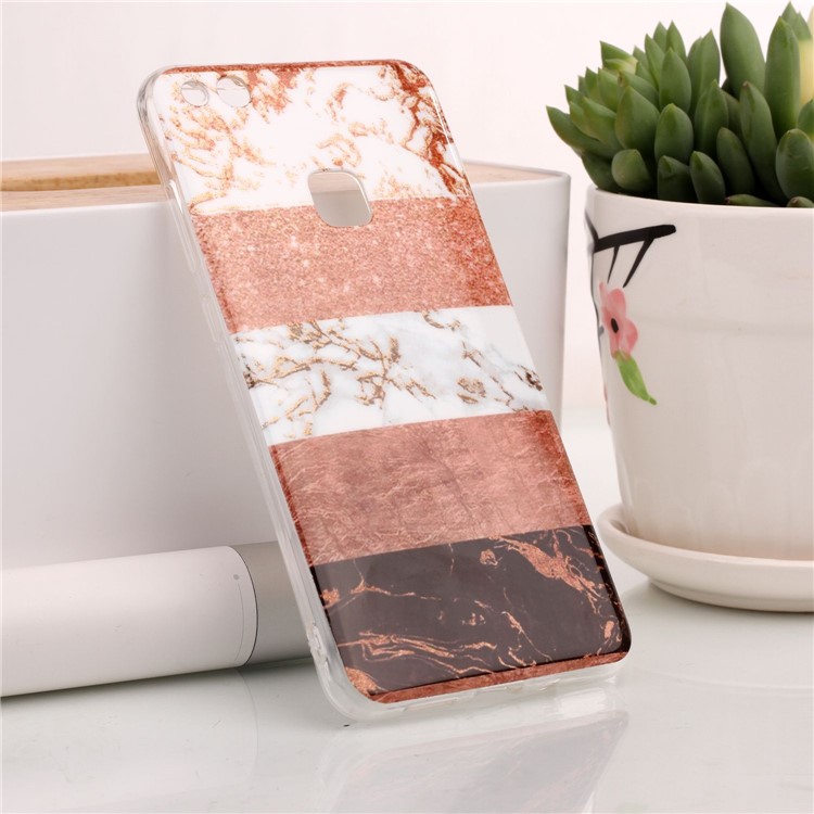 IMD Glittery Powder Marble Pattern TPU Shell for Huawei P10 Lite - Splicing Color Stripe Pattern-1