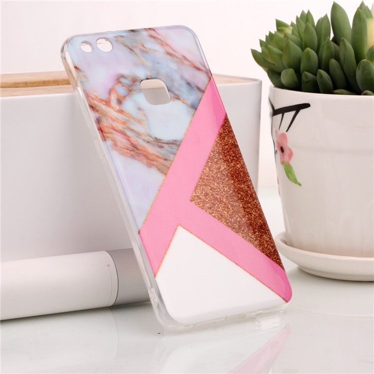 Glittery Powder Marble Pattern IMD TPU Phone Case Accessory for Huawei P10 Lite - Pink / Rose Gold-1