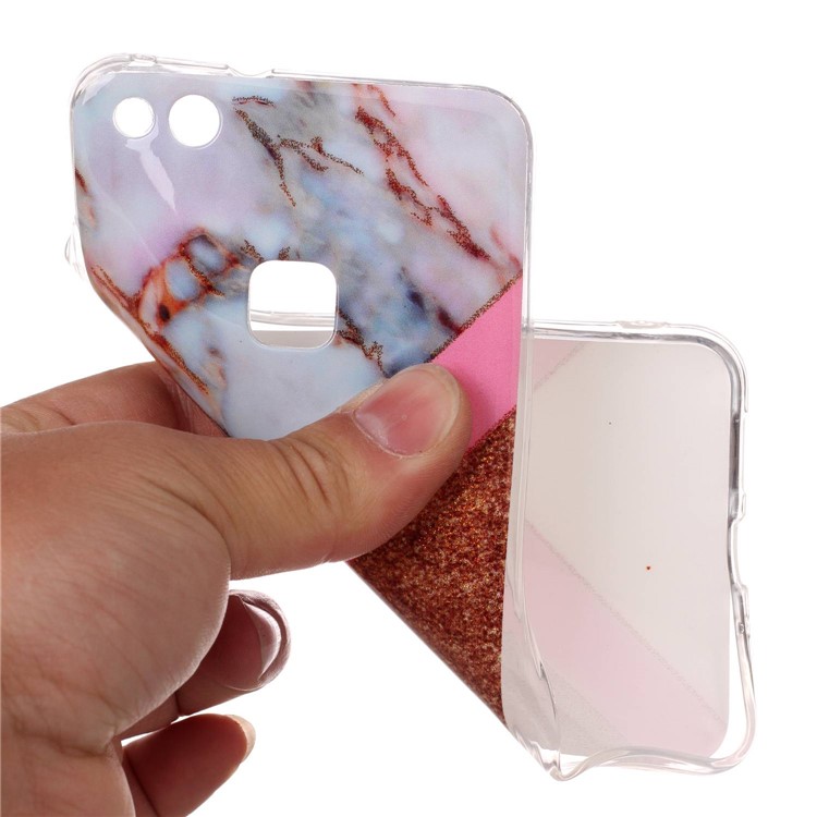 Glittery Powder Marble Pattern IMD TPU Phone Case Accessory for Huawei P10 Lite - Pink / Rose Gold-4