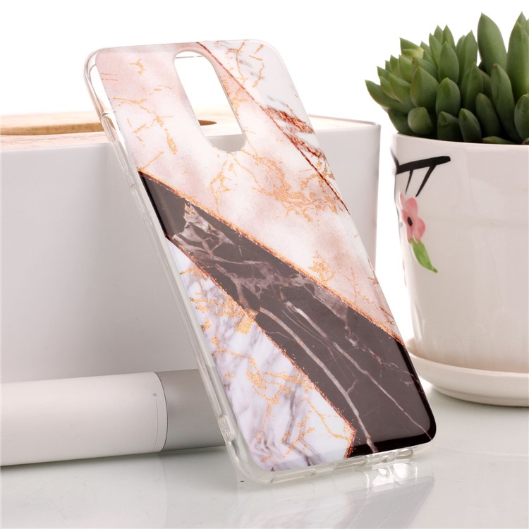 Flash Powder Marble Pattern IMD TPU Cell Phone Casing for Huawei Mate 10 Lite / nova 2i / Maimang 6 / Honor 9i (India) - White / Brown-1