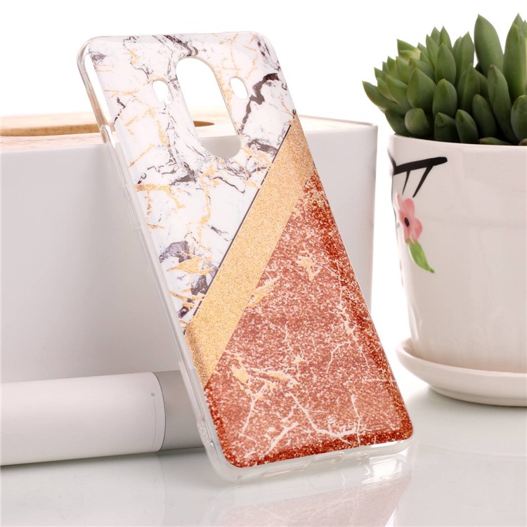 Flash Powder Marble Pattern IMD TPU Case for Huawei Mate 10 Pro - White / Rose Gold-1