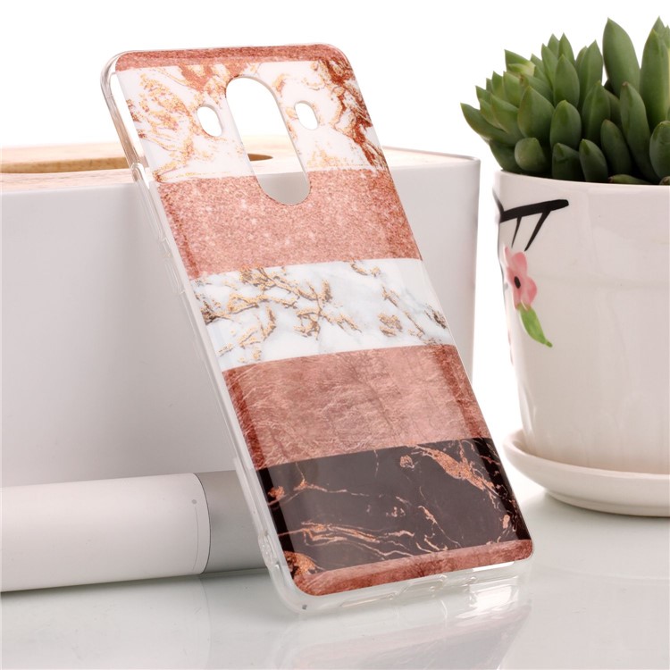 Flash Powder Marble Pattern IMD TPU Back Case for Huawei Mate 10 Pro - Rose Gold / Brown-1