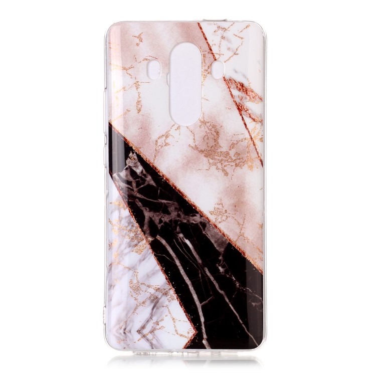 Flash Powder Marble Pattern IMD TPU Cover Case for Huawei Mate 10 Pro - White / Brown-3