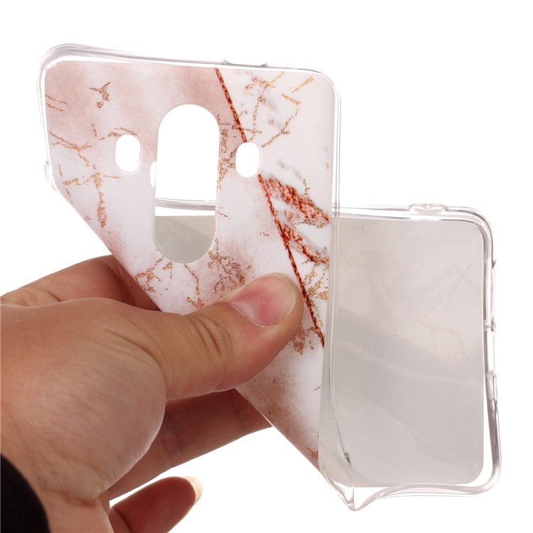Flash Powder Marble Pattern IMD TPU Cover Case for Huawei Mate 10 Pro - White / Brown-4