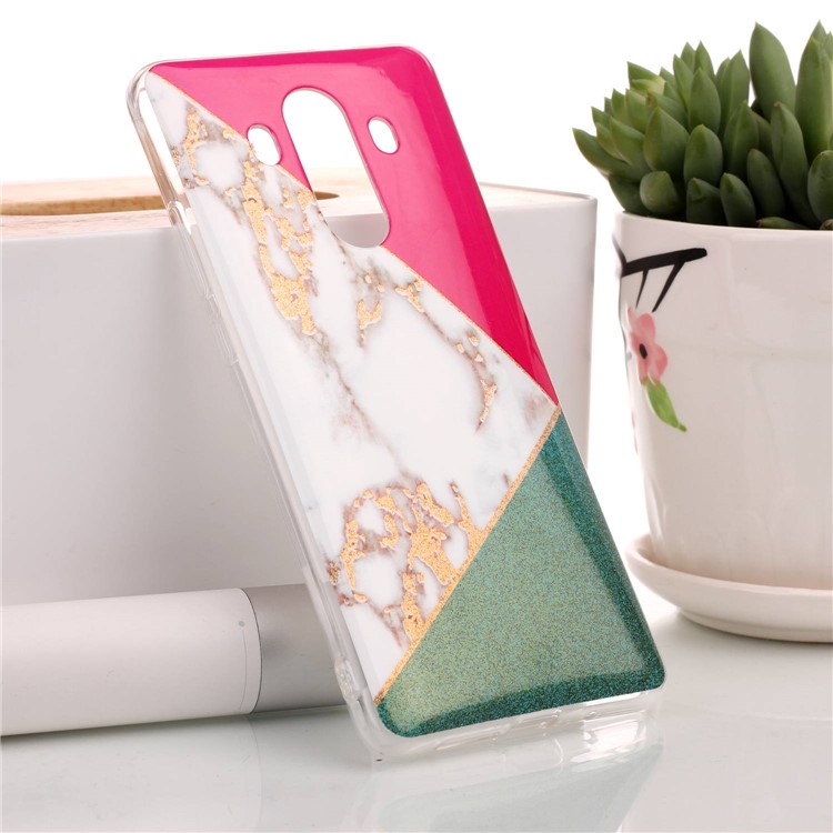 Flash Powder Marble Pattern IMD TPU Phone Cover Case for Huawei Mate 10 Pro - Red / Green-1