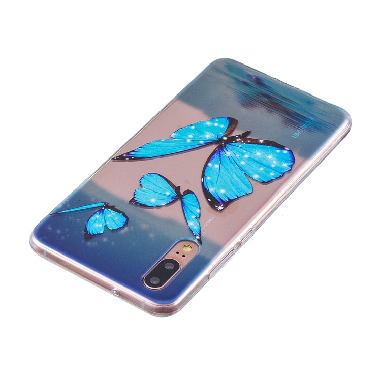 Pattern Printing Embossed TPU Shell Case for Huawei P20 - Blue Butterflies-3
