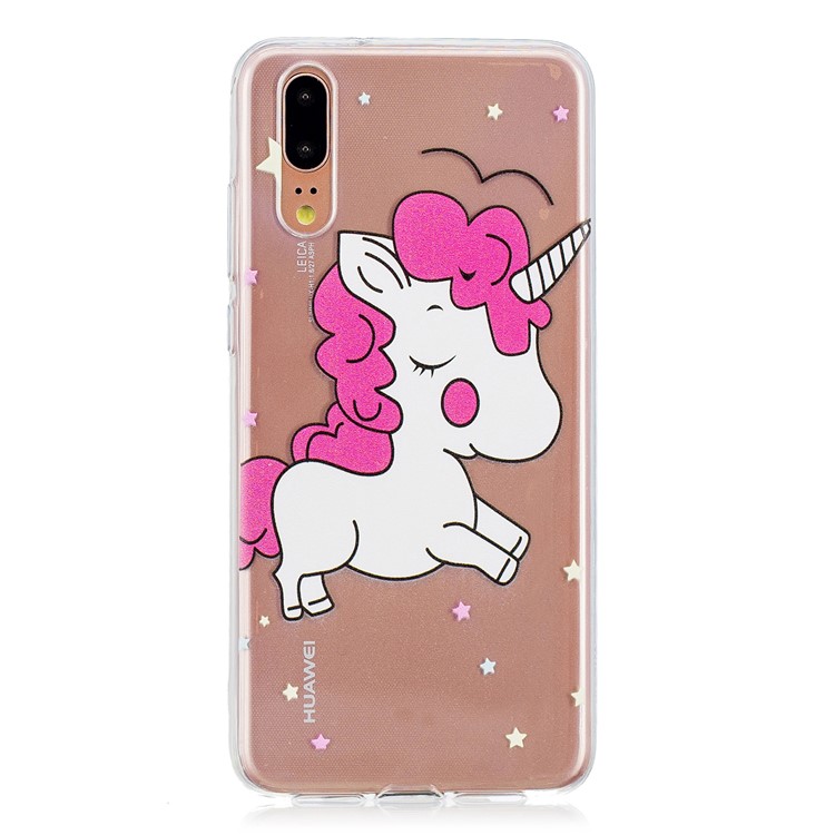 Pattern Printing Embossed TPU Back Case for Huawei P20 - Unicorn-1