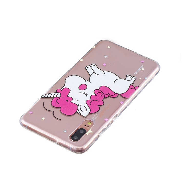 Pattern Printing Embossed TPU Back Case for Huawei P20 - Unicorn-3