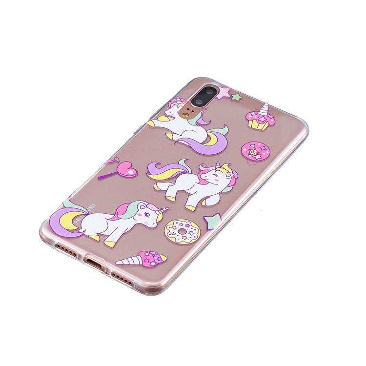 Pattern Printing Embossed TPU Cover for Huawei P20 - Doughnut and Unicorn-2
