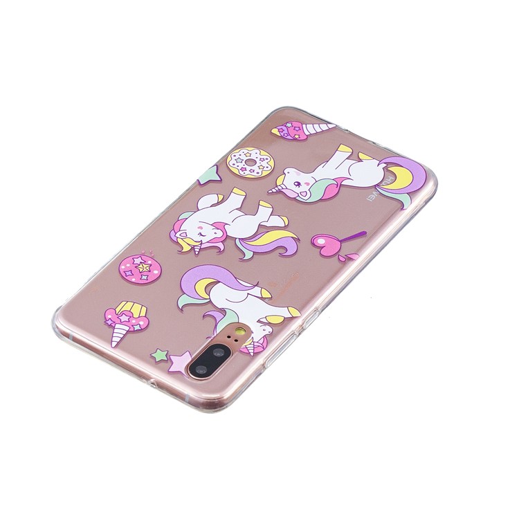 Pattern Printing Embossed TPU Cover for Huawei P20 - Doughnut and Unicorn-3
