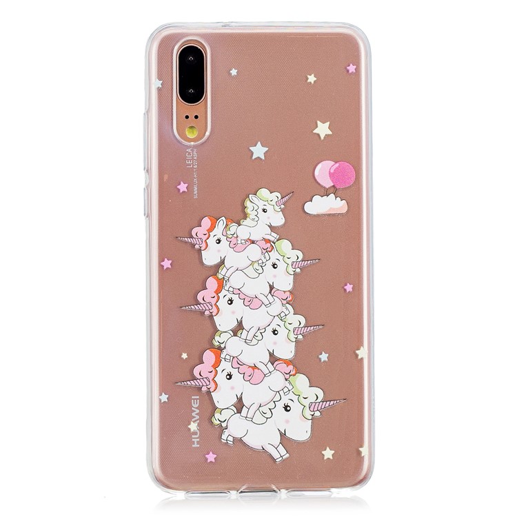 Pattern Printing Embossed TPU Protection Case for Huawei P20 - Star and Unicorn-1