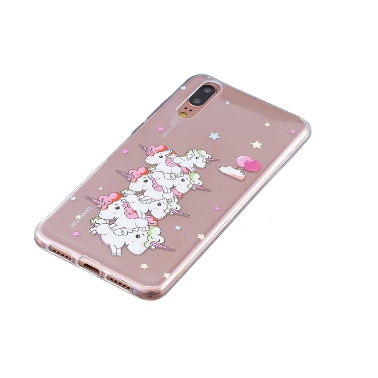 Pattern Printing Embossed TPU Protection Case for Huawei P20 - Star and Unicorn-2