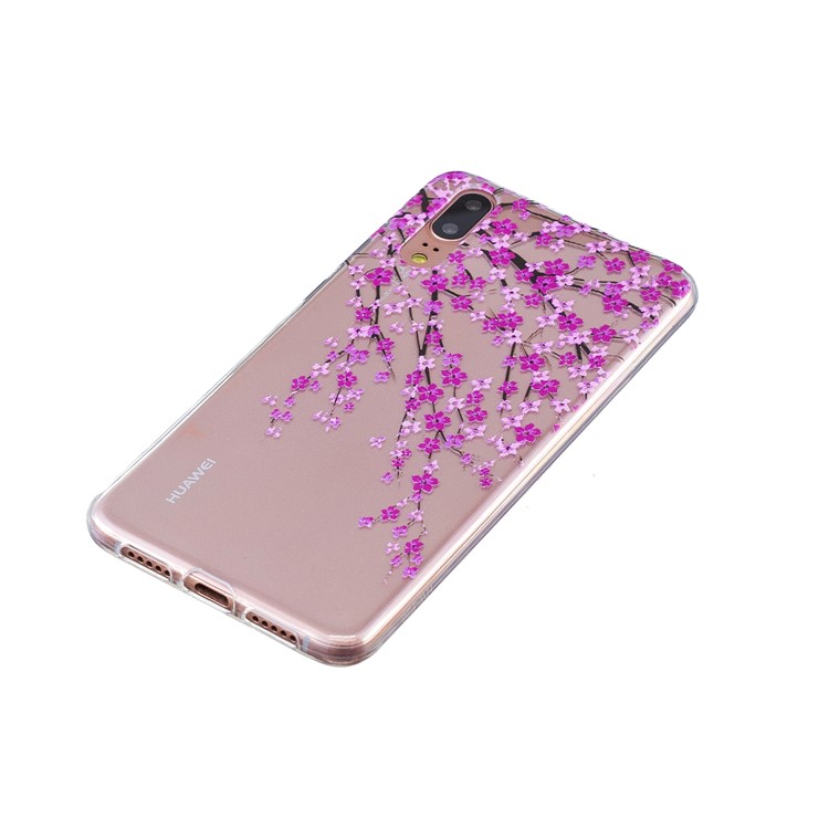 Pattern Printing Embossed TPU Gel Case for Huawei P20 - Plum Blossom-2