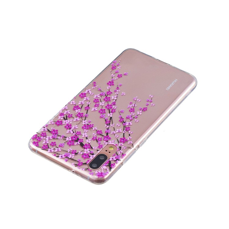 Pattern Printing Embossed TPU Gel Case for Huawei P20 - Plum Blossom-3