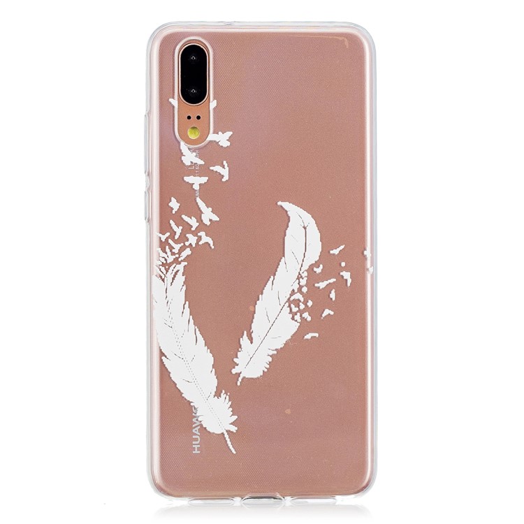 Pattern Printing Embossed TPU Flexible Case for Huawei P20 - White Quill Pen-1