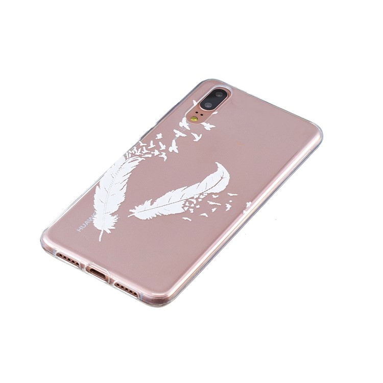 Pattern Printing Embossed TPU Flexible Case for Huawei P20 - White Quill Pen-2