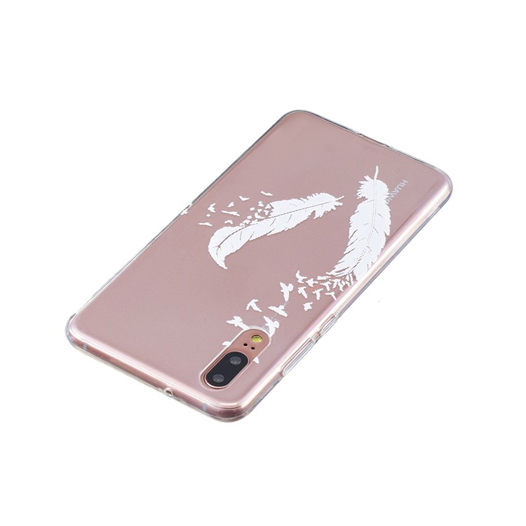 Pattern Printing Embossed TPU Flexible Case for Huawei P20 - White Quill Pen-3