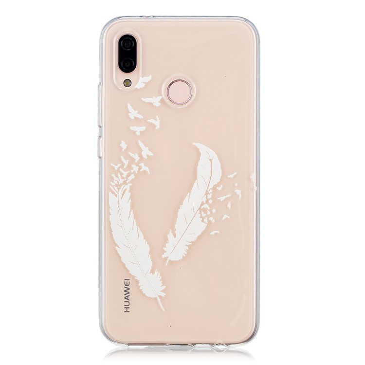 Embossment Patterned Soft TPU Phone Casing for Huawei P20 Lite/Nova 3e - White Quill Pens-1