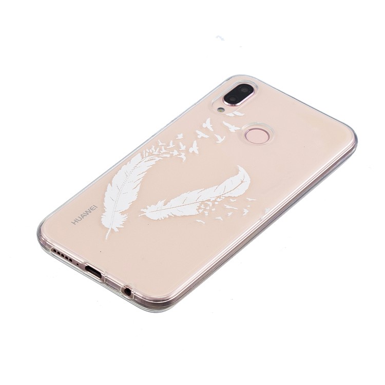 Embossment Patterned Soft TPU Phone Casing for Huawei P20 Lite/Nova 3e - White Quill Pens-2