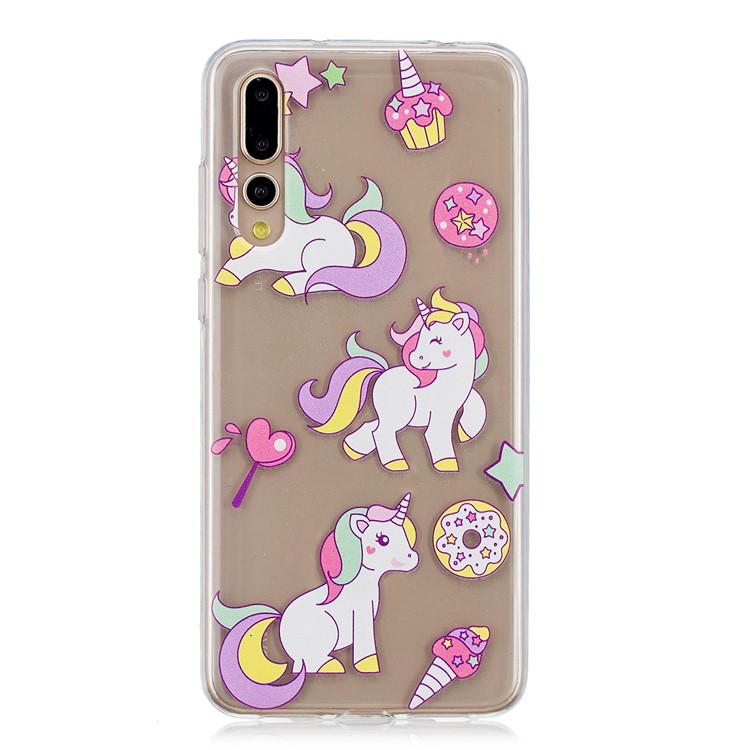 Embossment Patterned Soft TPU Gel Case for Huawei P20 Pro - Playing Unicorns-1