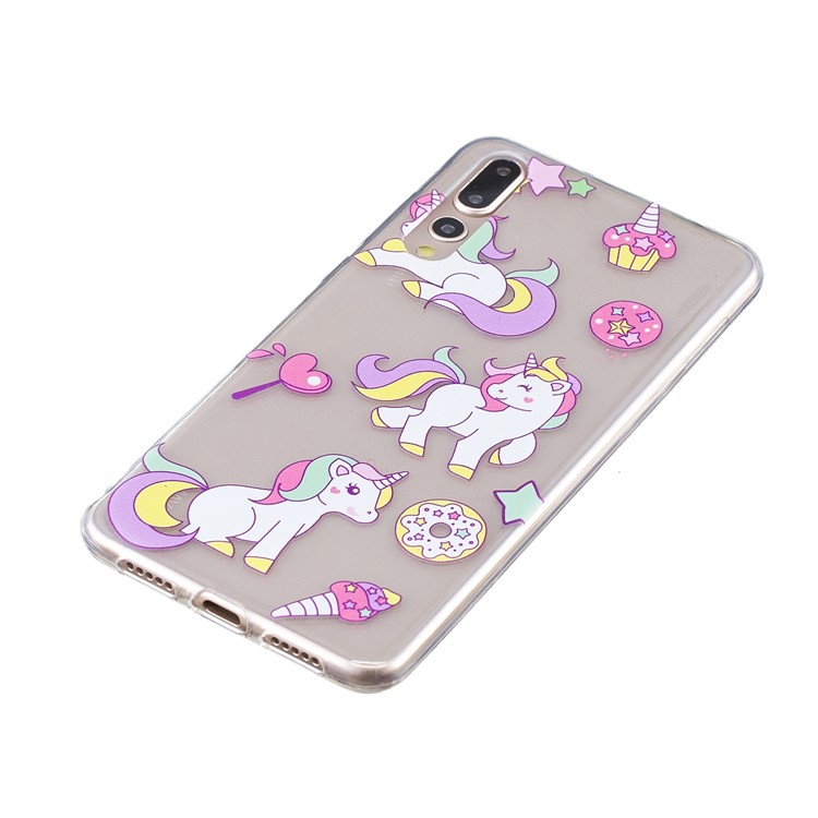 Embossment Patterned Soft TPU Gel Case for Huawei P20 Pro - Playing Unicorns-2