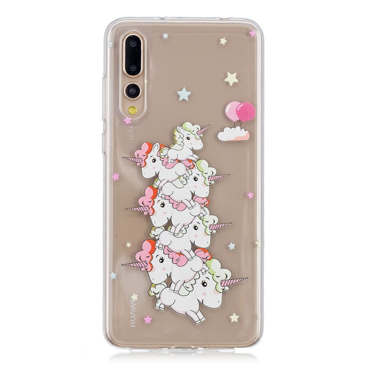 Embossment Patterned Soft TPU Gel Back Case for Huawei P20 Pro - Unicorns and Stars-1
