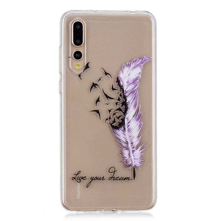 Embossment Patterned Soft TPU Phone Case for Huawei P20 Pro - Purple Quill Pen-1
