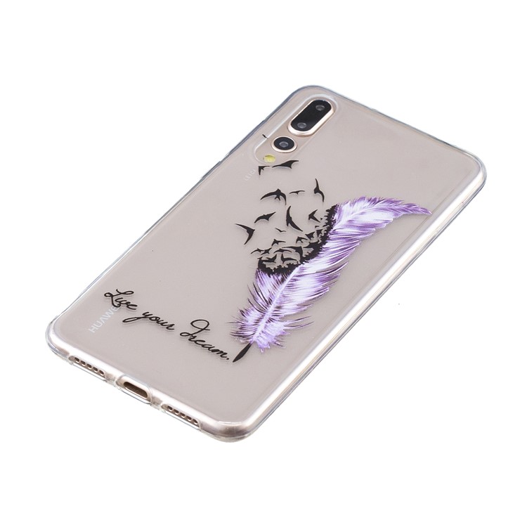 Embossment Patterned Soft TPU Phone Case for Huawei P20 Pro - Purple Quill Pen-2