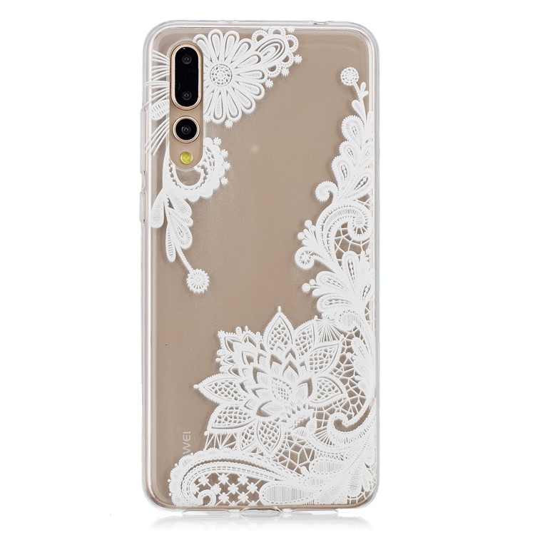 Embossment Patterned Soft TPU Mobile Casing for Huawei P20 Pro - White Flower-1