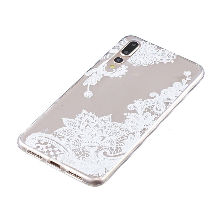 Embossment Patterned Soft TPU Mobile Casing for Huawei P20 Pro - White Flower-2