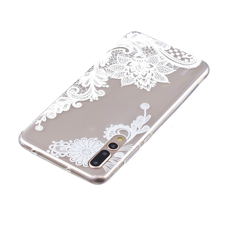 Embossment Patterned Soft TPU Mobile Casing for Huawei P20 Pro - White Flower-3
