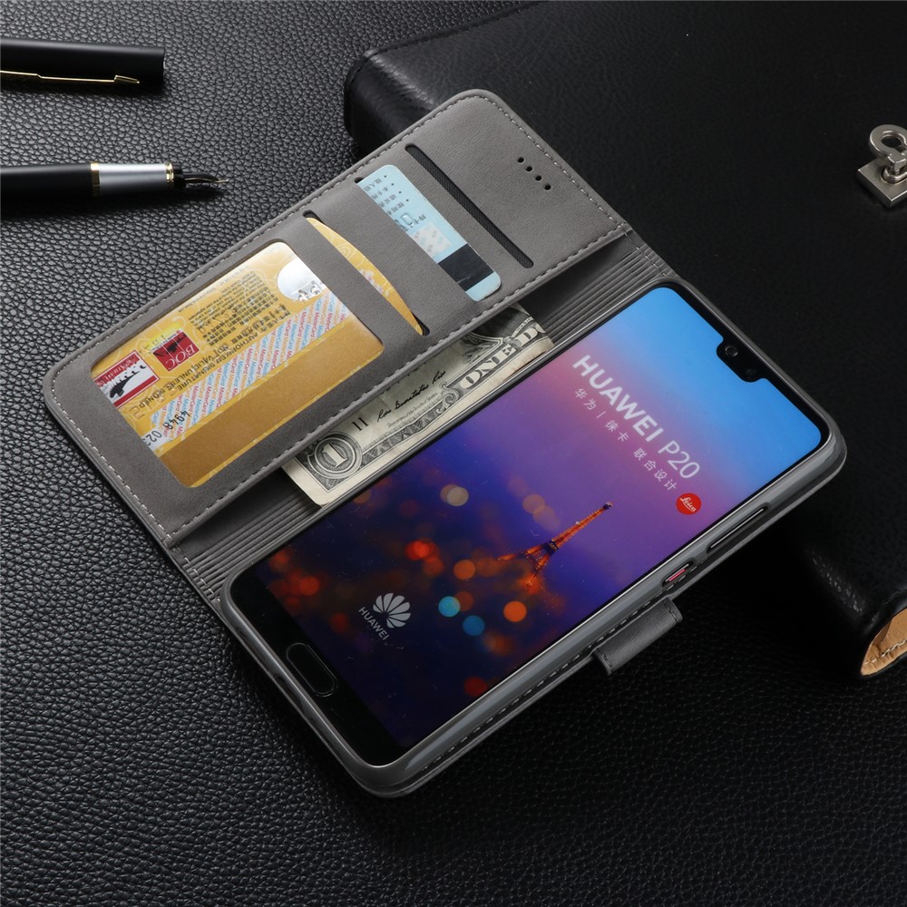 LC.IMEEKE Wallet Leather Stand Cover for Huawei P20 Pro - Grey-10